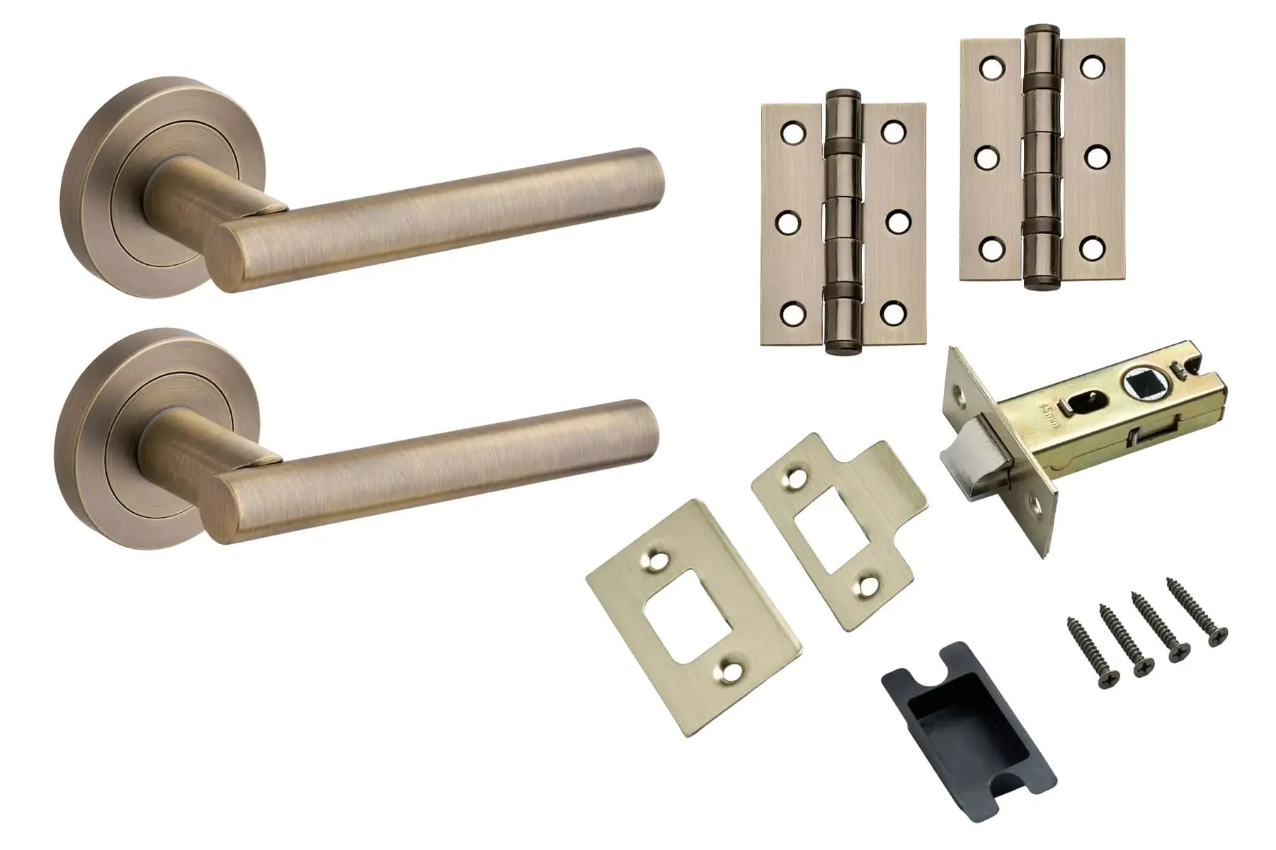 T-Bar Lever On Rose Door Pack - Matt Antique Brass - Handle/Hinges/Door Latch - Designer Levers