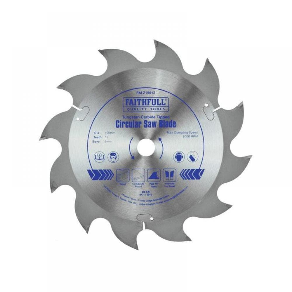 Faithfull FAIZ19012 Tct Circular Saw Blade 190 X 16Mm X 12T Pos