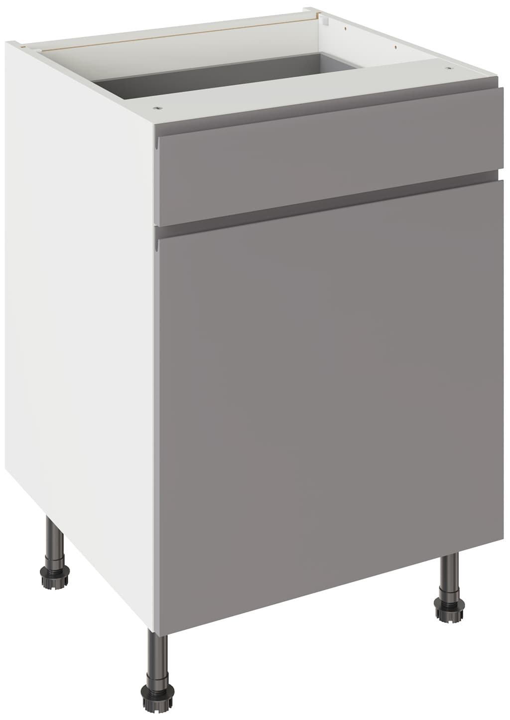 Flatpack 600 Drawerline Base Cabinet J-Pull Super Gloss Dust Grey