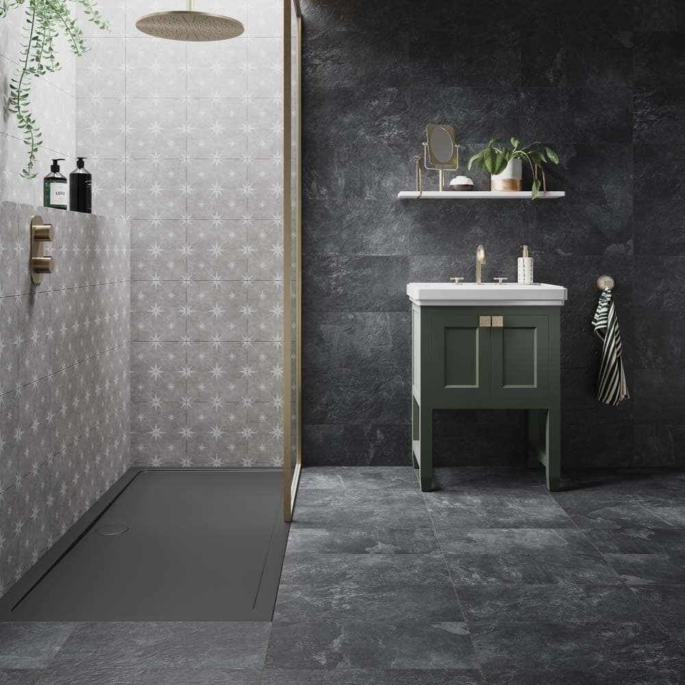 Verona Vincent Grey Patterned Vitrified Ceramic Wall and Floor Tile 33.5x33.5cm