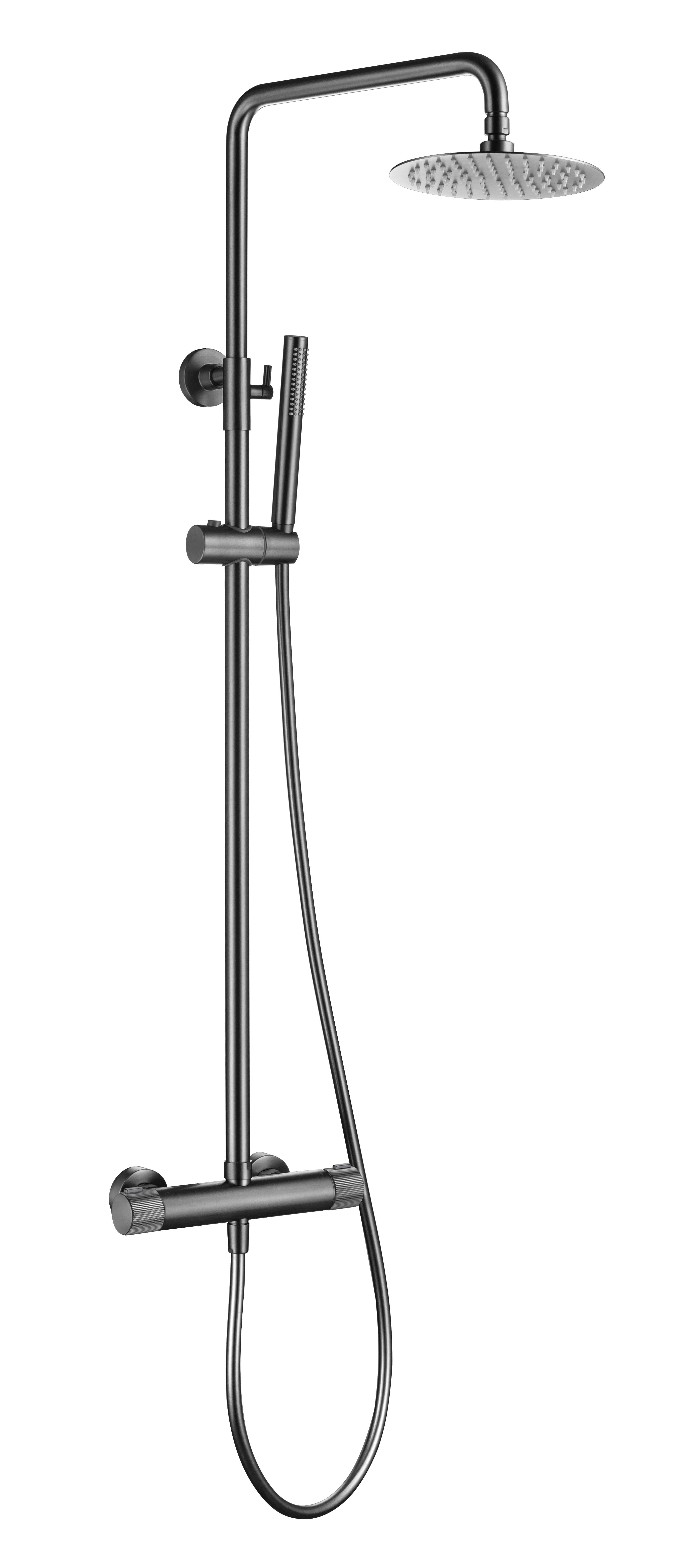 Frankfurt Linear Thermostatic Shower Mixer - incl. Riser Rail Kit - Gunmetal Grey