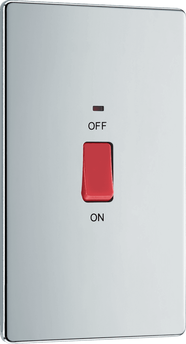 Double Pole Switch with LED Indicator - 45 AMP - IP20 - Polished Chrome