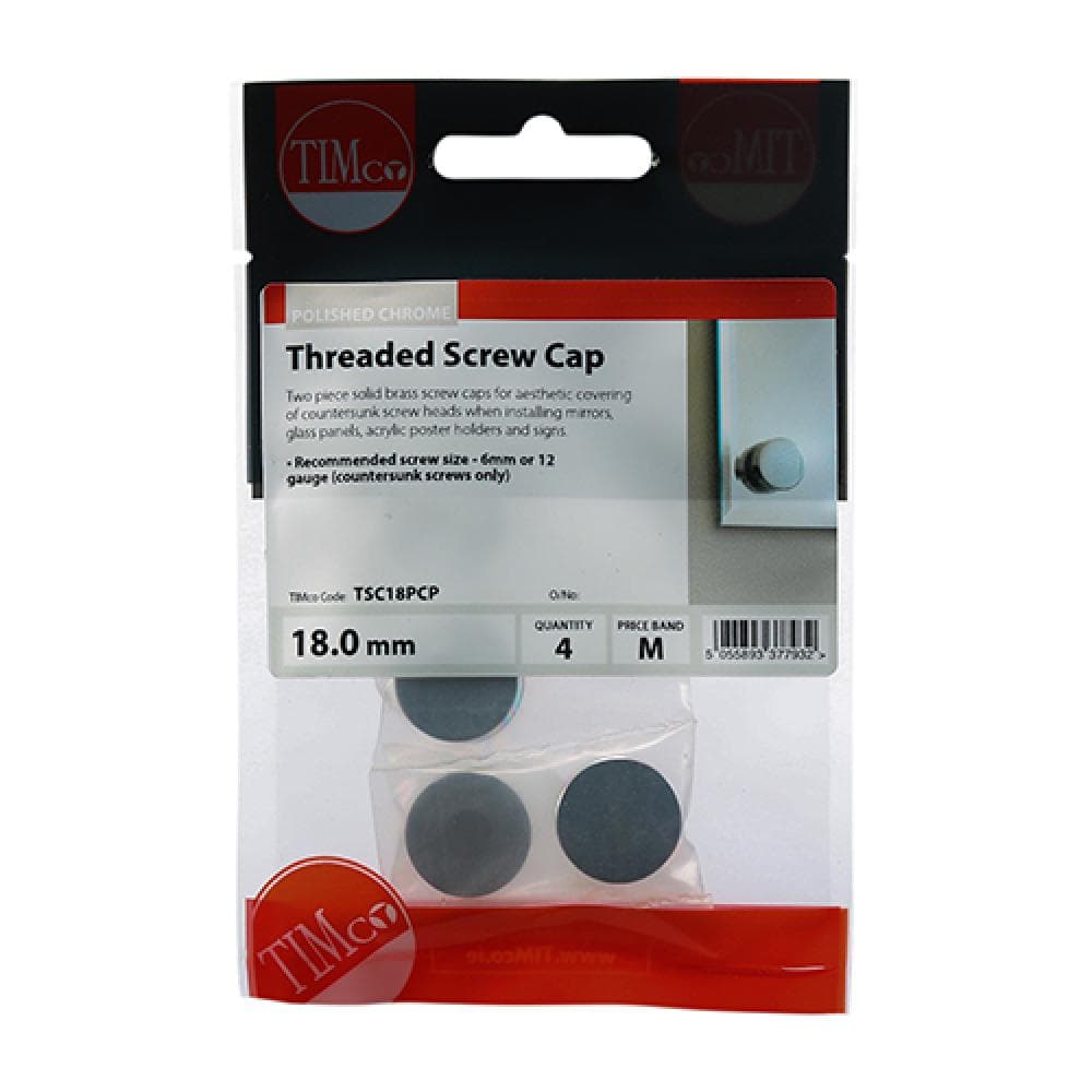 Timco TSC18PCP Threaded Screw Caps - Solid Brass - Polished Chrome 18Mm TIMpac 4