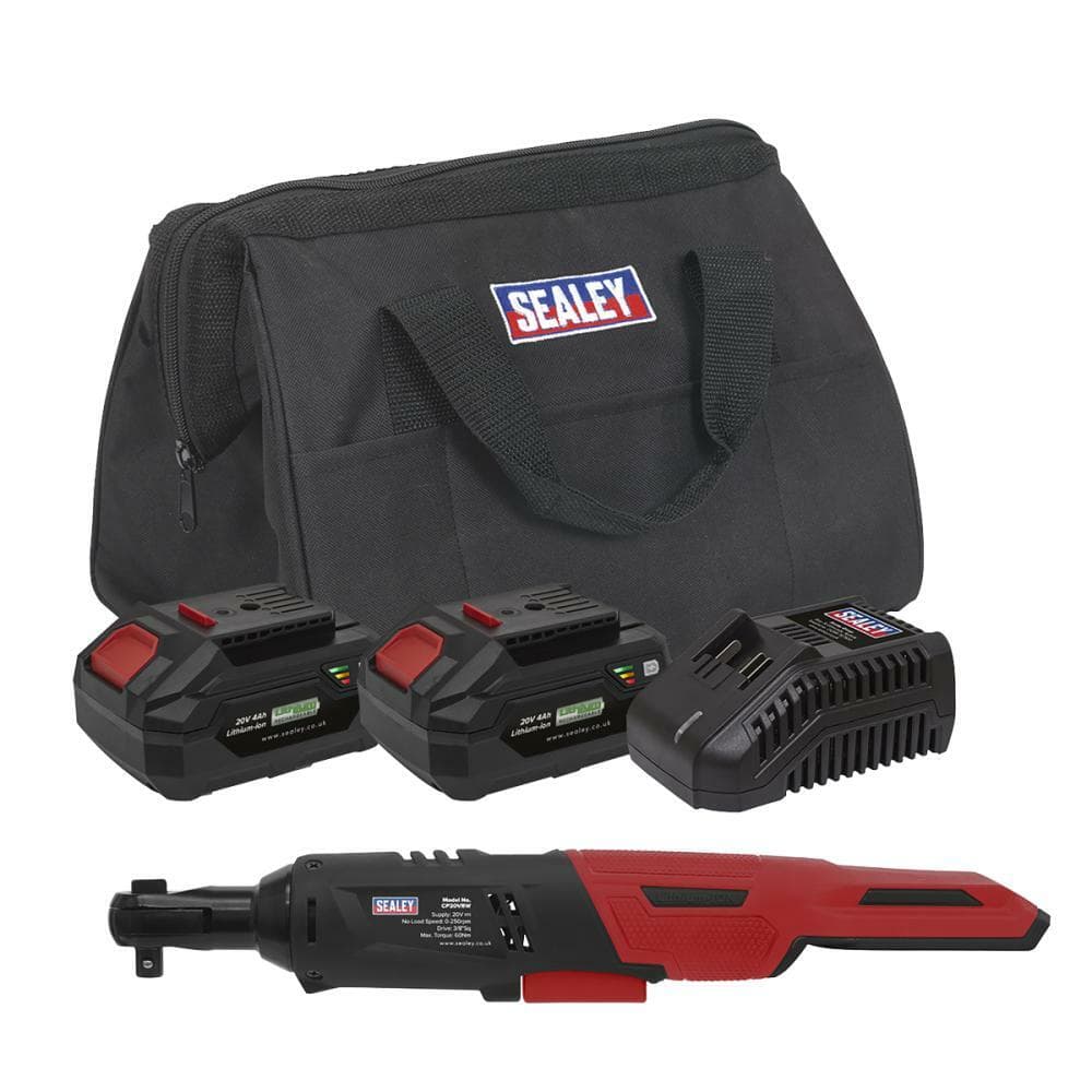 Sealey CP20VRWKIT Cordless Ratchet Wrench 3/8inSq Drive Kit 20V 4Ah Sv20 Series - 2 Batteries