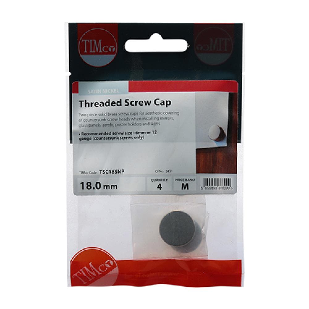 Timco TSC18SNP Threaded Screw Caps - Solid Brass - Satin Nickel 18Mm TIMpac 4