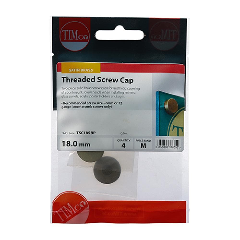 Timco TSC18SBP Threaded Screw Caps - Solid Brass - Satin 18Mm TIMpac 4