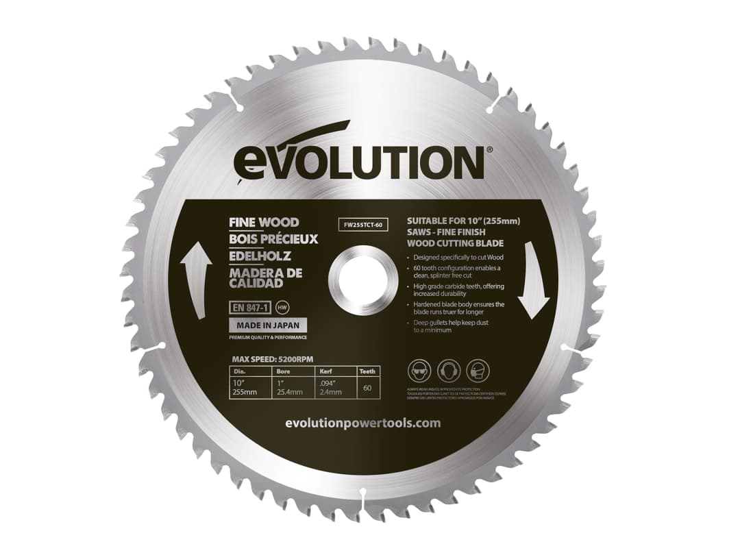 Evolution Fine Wood Mitre/Table Saw Blade 255 x 25.4mm x 60T FW255TCT-60
