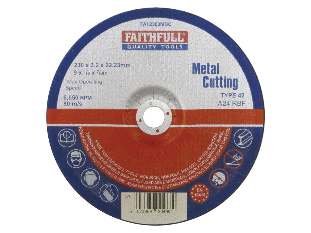 Faithfull Depressed Centre Metal Cutting Disc 230 x 3.2 x 22.23mm FAI2303MDC