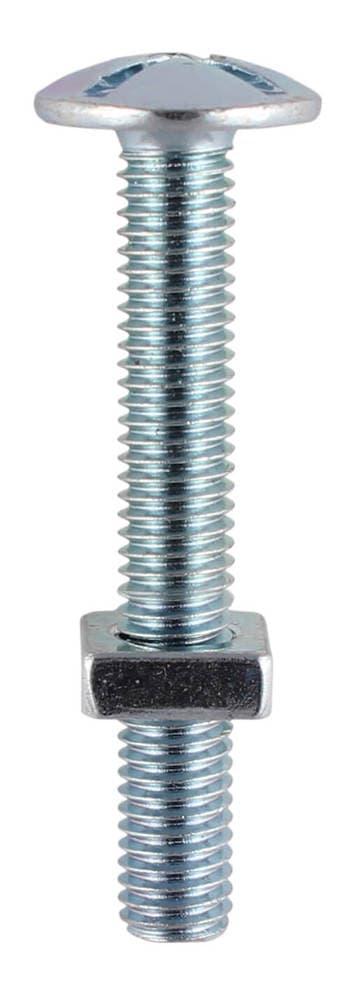 M6 x 80mm - Roofing Bolt with Nut - BZP - Bag of 10