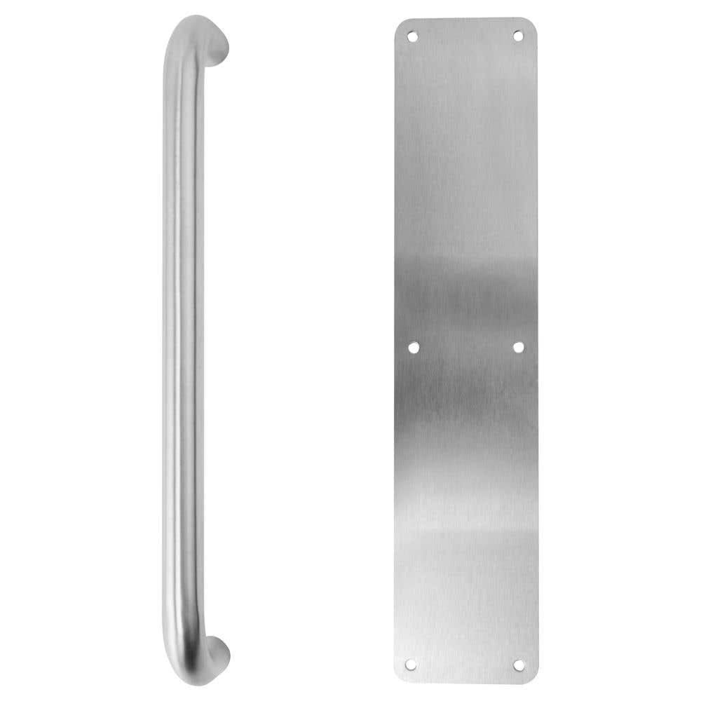 FD30 Fire Door Pull Handle with Fire Door Push Plate - 300mm Handle & 350mm x 75mm Plate - Satin Stainless Steel