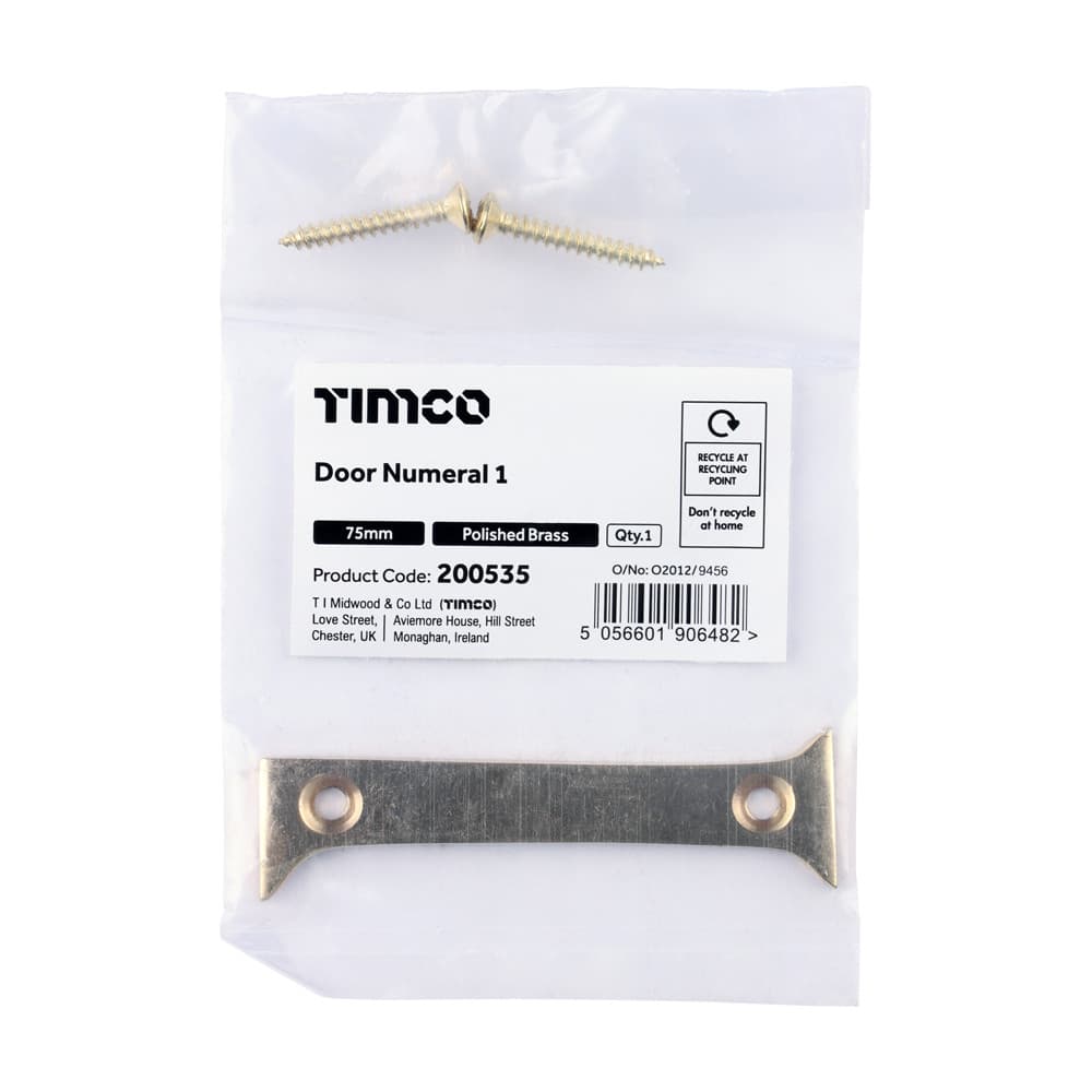 Timco Door Numeral 1 - Polished Brass Bag 1 200535