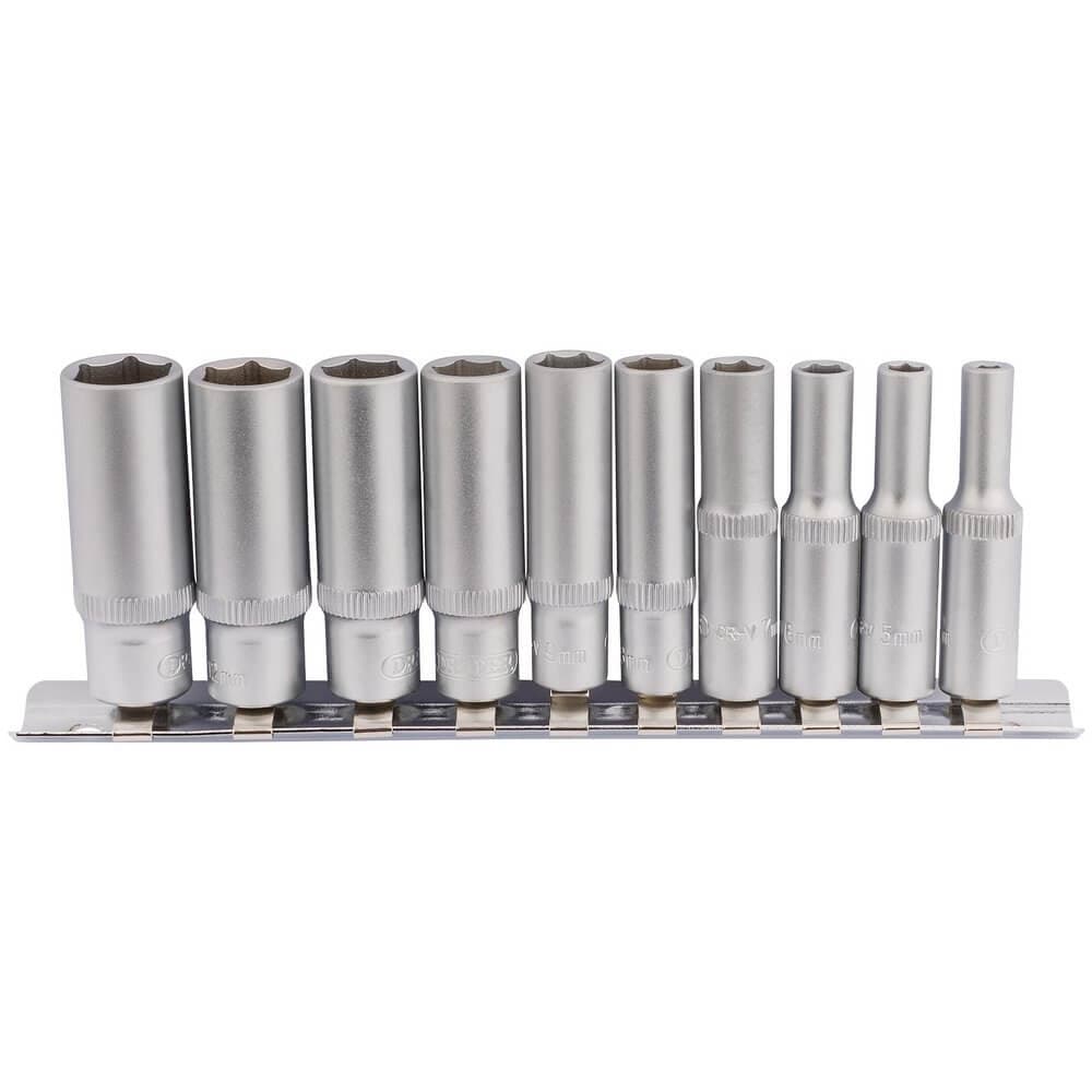 Draper 16399 Metric Deep Socket On Metal Rail 1/4in Sq. Dr. (10 Piece) per set