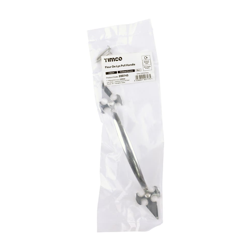 Timco Fleur De Lys Pull Handle - Polished Chrome Bag 1 200743