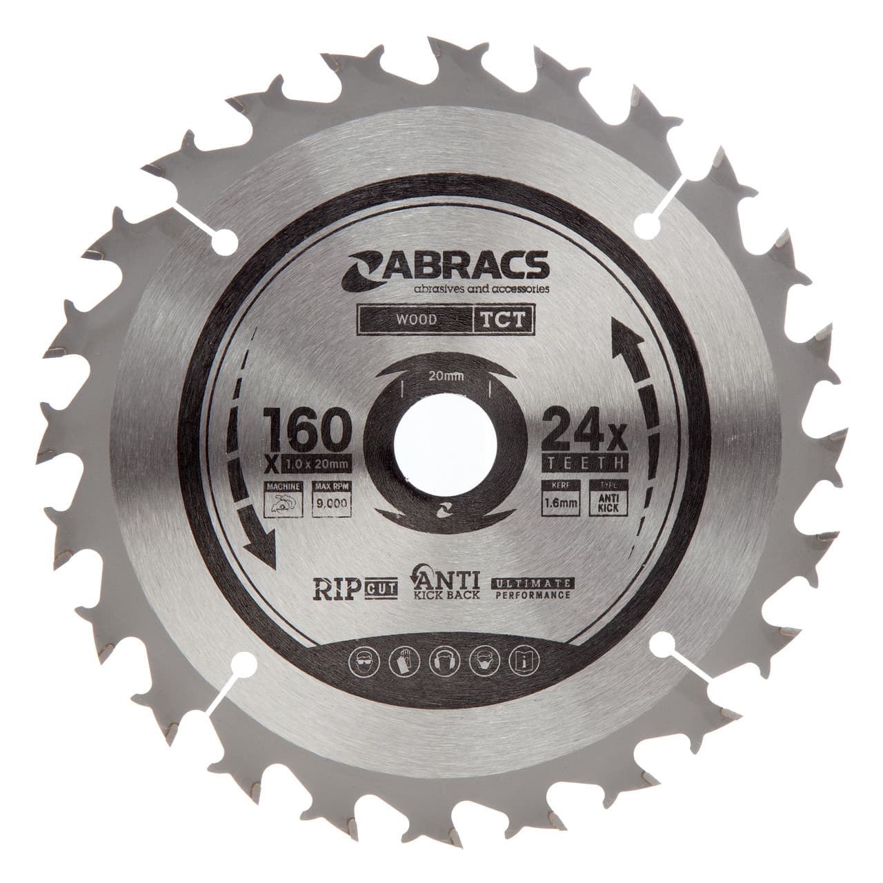 Abracs Tctc16024 Tct Cordless Circular Saw Blade For Wood 160 X 20Mm X 24T