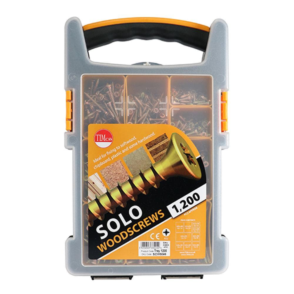Timco TRAY1200 Solo Chipboard & Woodscrews - Mixed Tray - Pz - Double Countersunk - Yellow 1200Pcs