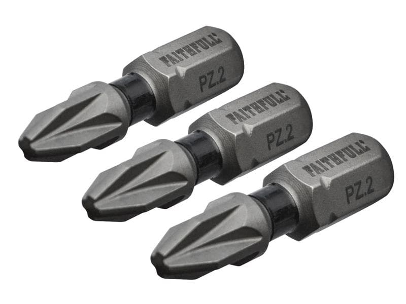 Faithfull Pozi Impact Screwdriver Bits Pz2 X 25Mm (Pack 3)