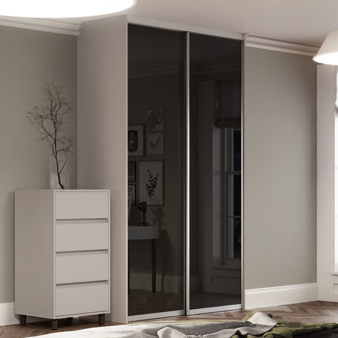Spacepro Silver & Black Steel and Glass Contour Frame Sliding Doors, Size: 1185x2260mm