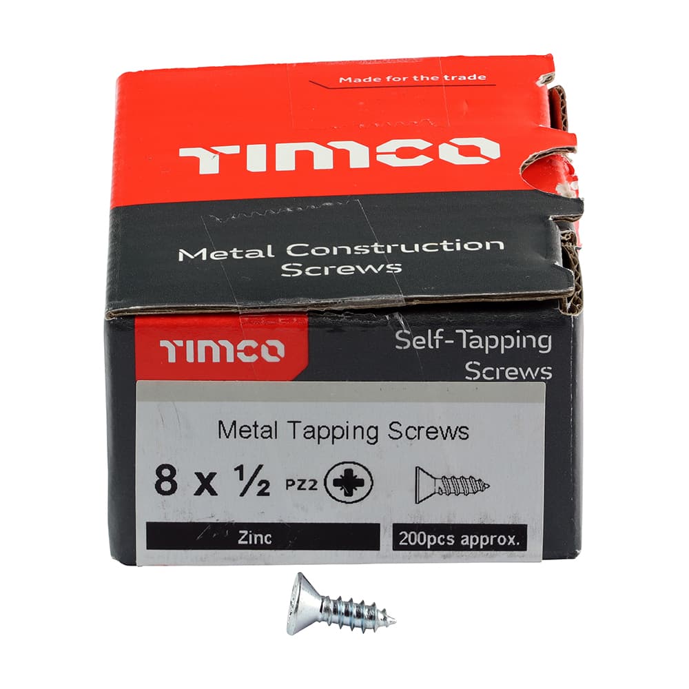 Timco Metal Tapping Screws - Pz - Countersunk - Self-Tapping - Zinc Box 200 00812CCAZS