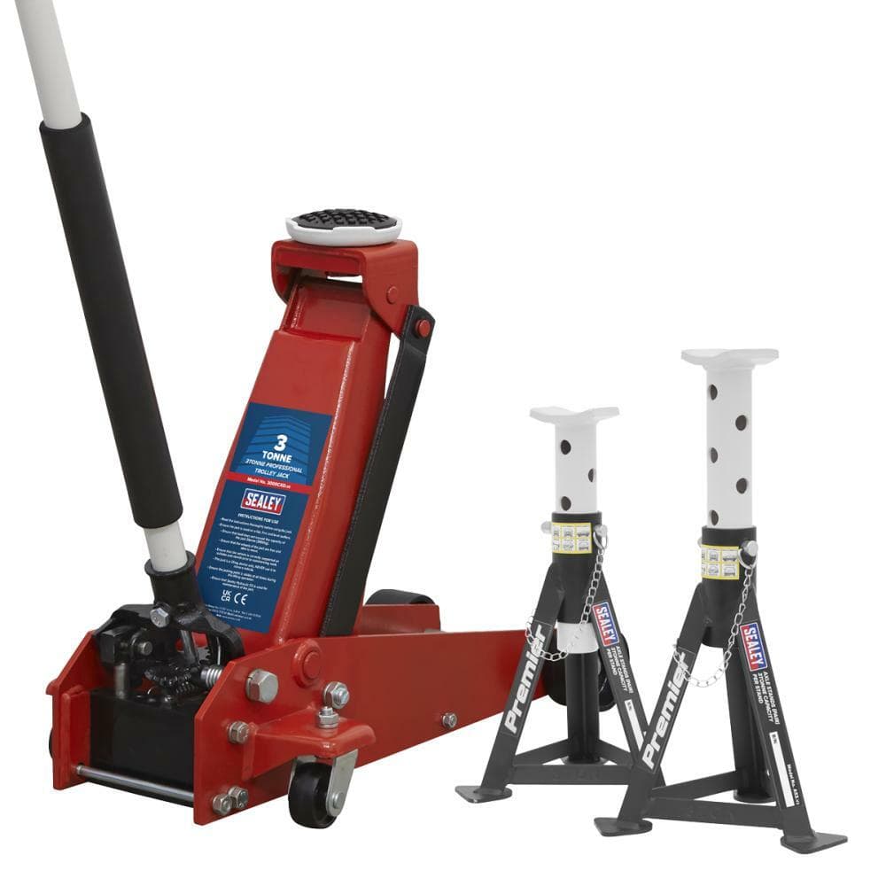Sealey 3000CXDCOMBO1 Trolley Jack 3T & Axle Stands (Pair) 3T Per Stand Combo