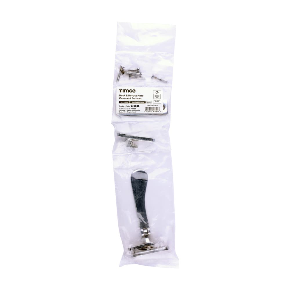 Timco Hook & Mortice Plate Casement Fastener - Polished Chrome Bag 1 949606