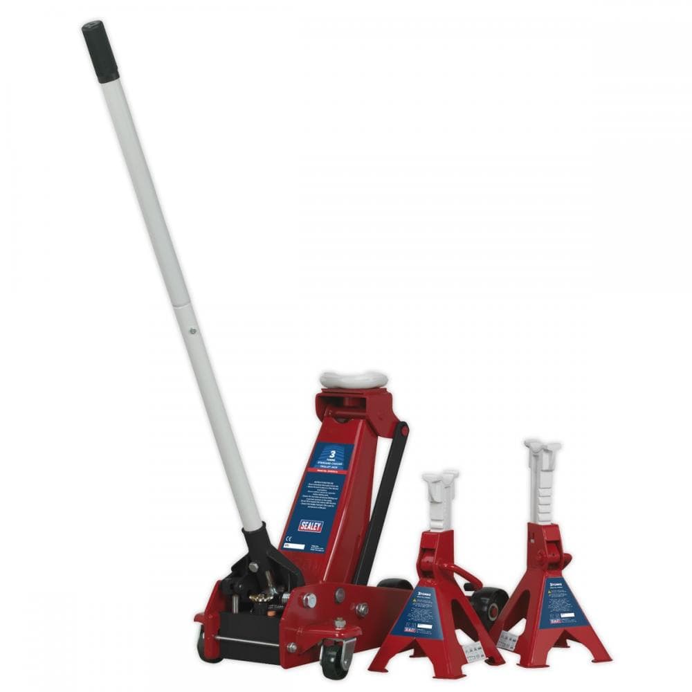 Sealey 3010CX Trolley Jack 3 Tonne Standard Chassis With Axle Stands (Pair) 3 Tonne Capacity Per Stand