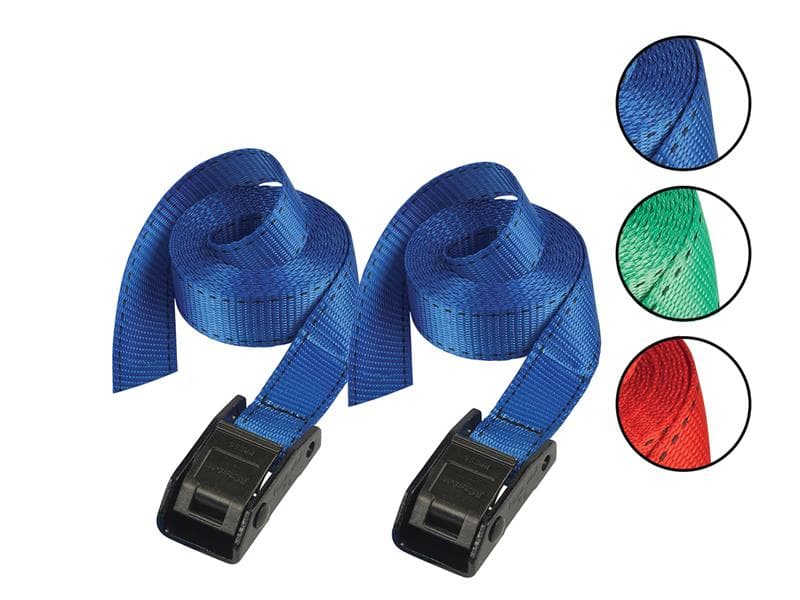 Master Lock 3379EURDATCOL Lashing Strap With Metal Buckle Coloured 5M 150Kg (Pack 2)