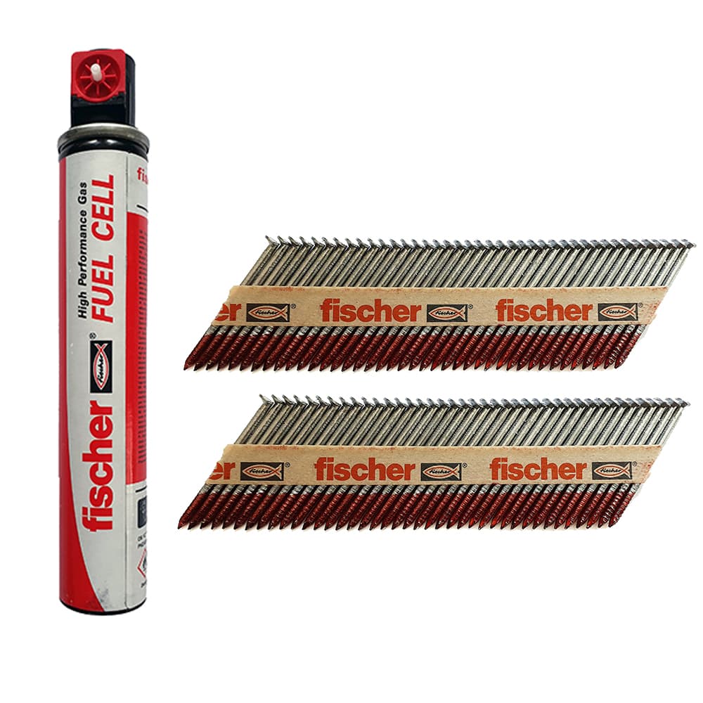 Fischer 550 Double Galvanised Nail & Gas Fuel Pack 3.1x90mm & 2.8 x 63mm