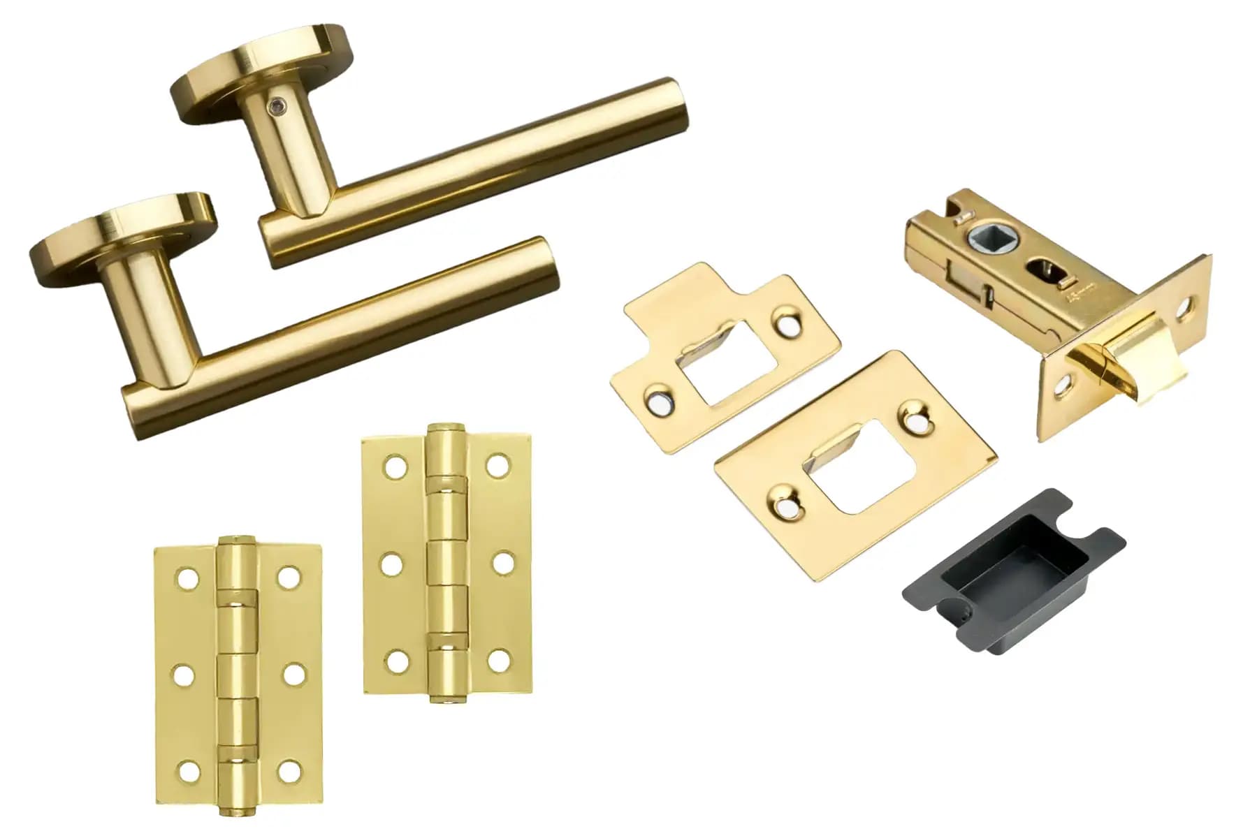 T-Bar Lever On Rose Door Pack - Brushed Brass - Handle/Hinges/Door Latch - Designer Levers