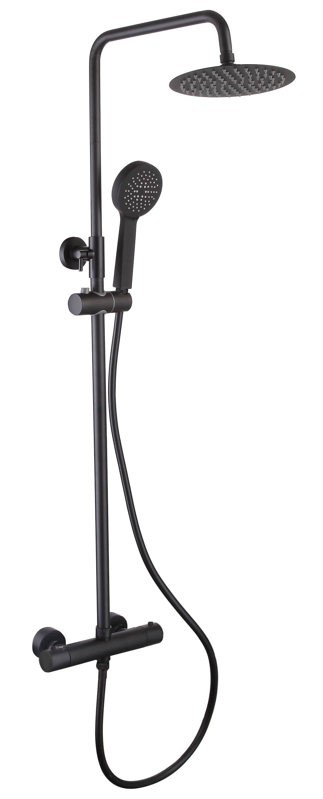 Lydford Round Thermostatic Shower Mixer - incl. Riser Rail Kit - WRAS - Matte Black