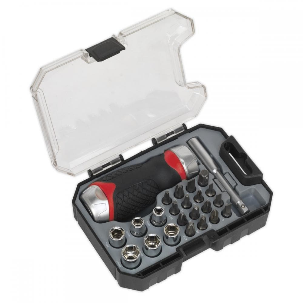 Sealey AK64906 Fine Tooth Ratchet Screwdriver Socket & Bit Set 24Pc Stubby