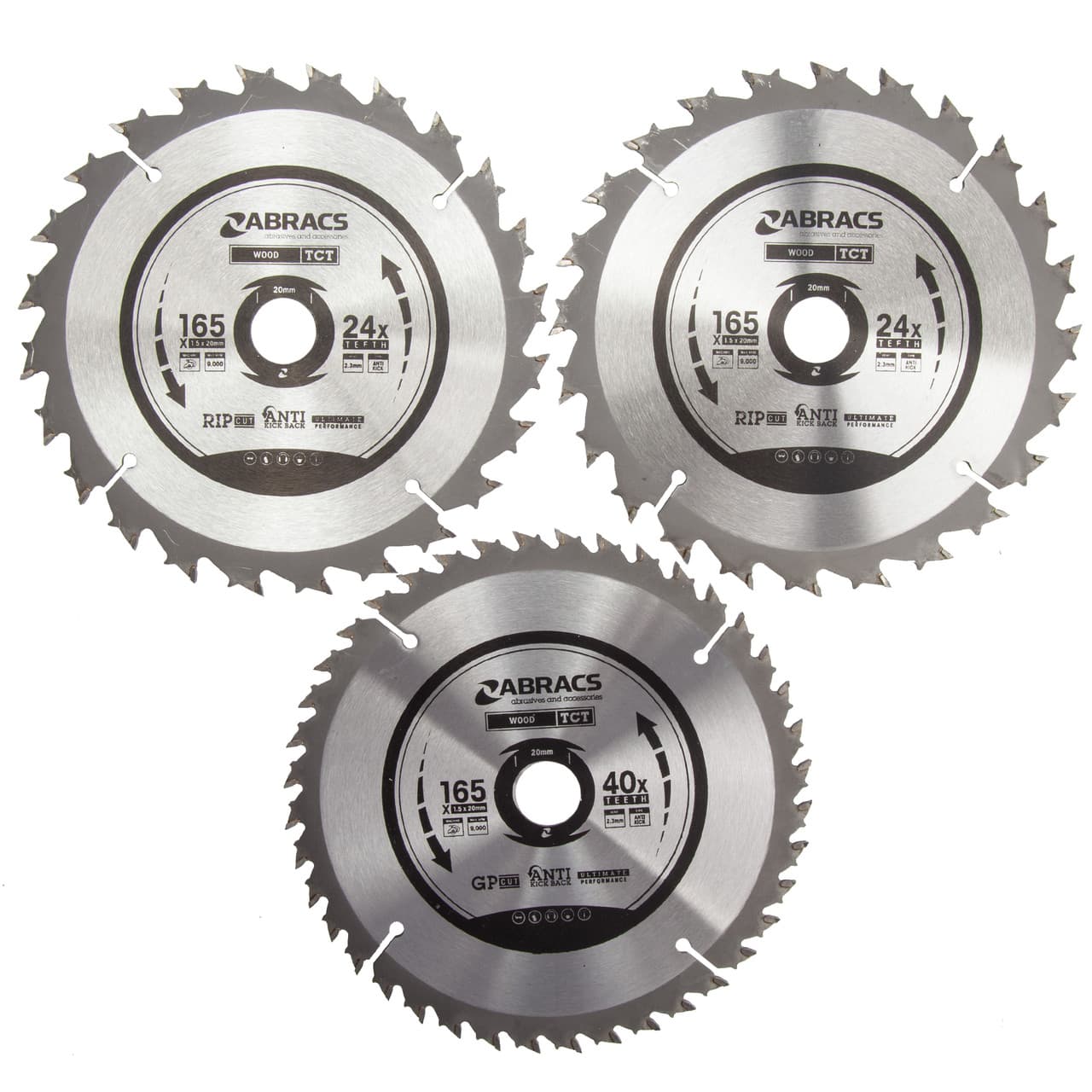 Abracs Tct1653 Tct Circular Saw Blade Triple Pack For Wood 165 X 20Mm X 24 & 40T