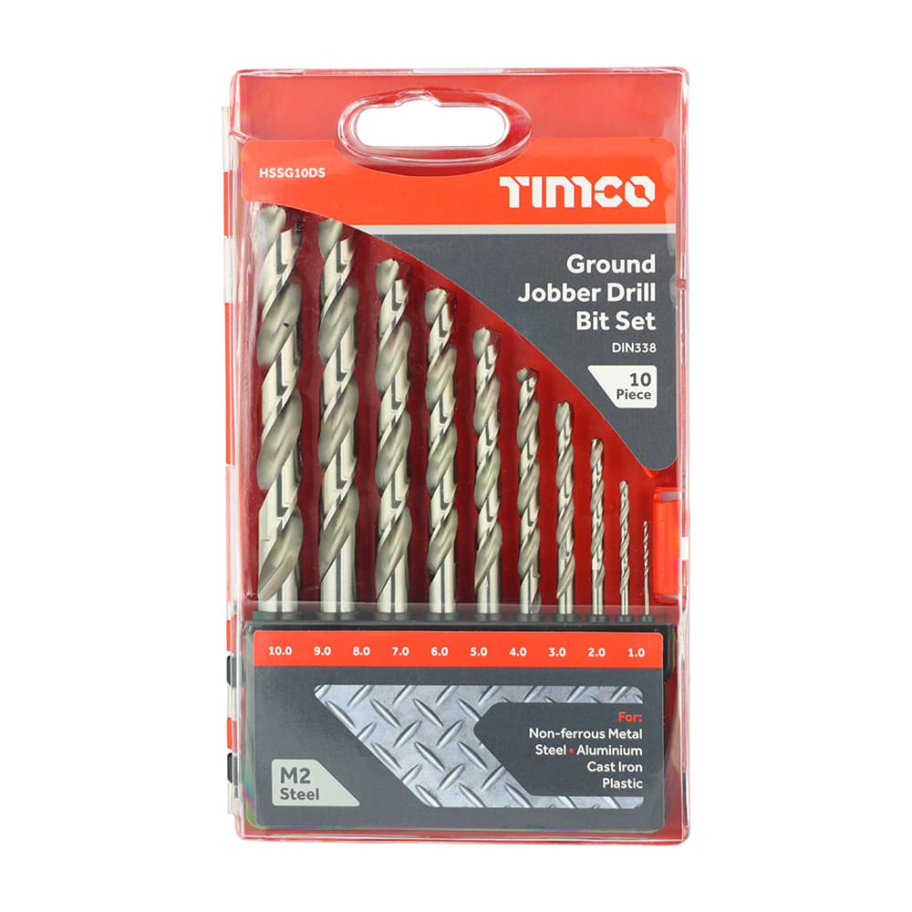 Timco Ground Jobber Drill Bit Set Case 10 HSSG10DS