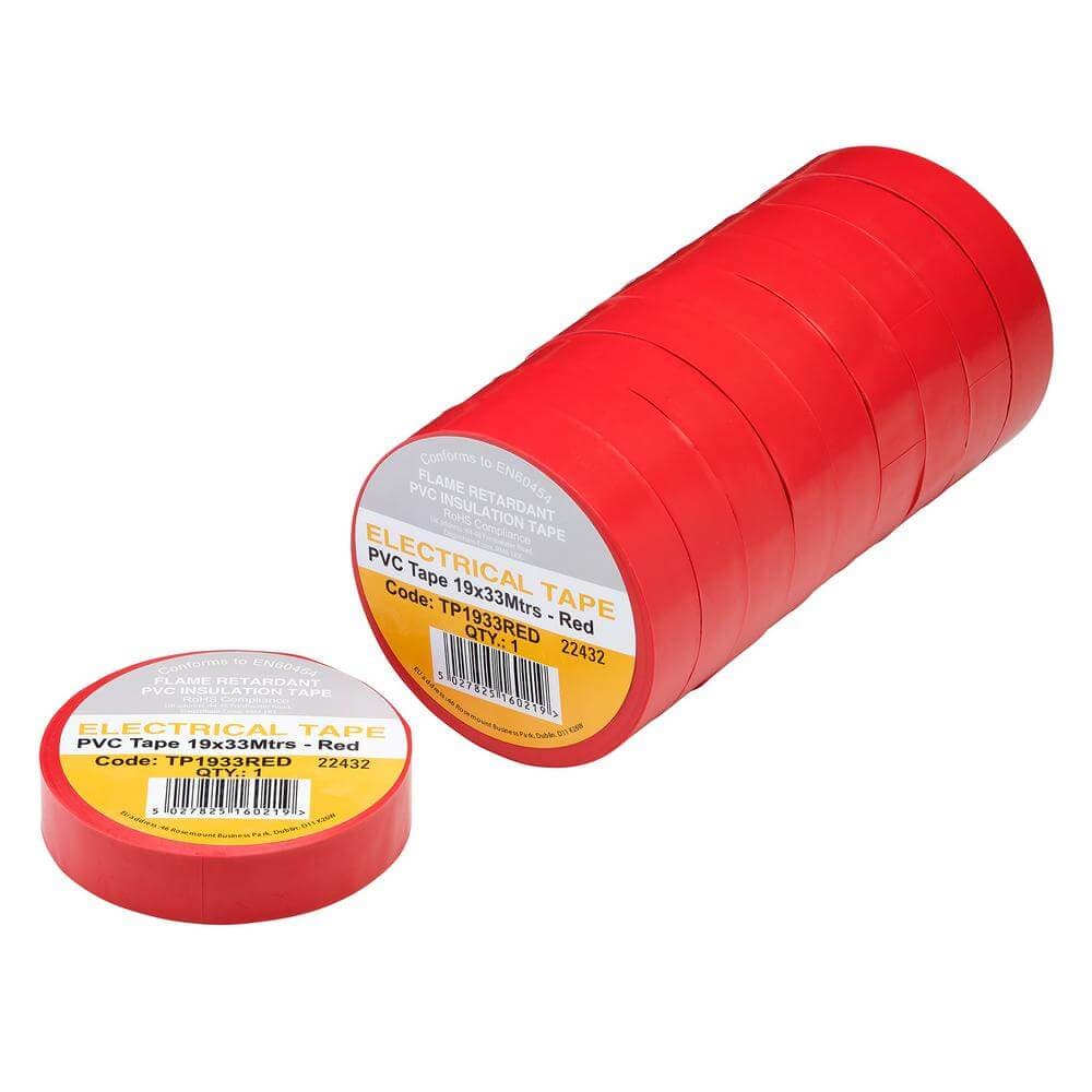 Red Pvc Electrical Insulation Tape 19Mm X 33M (Pack Of 10) 29501
