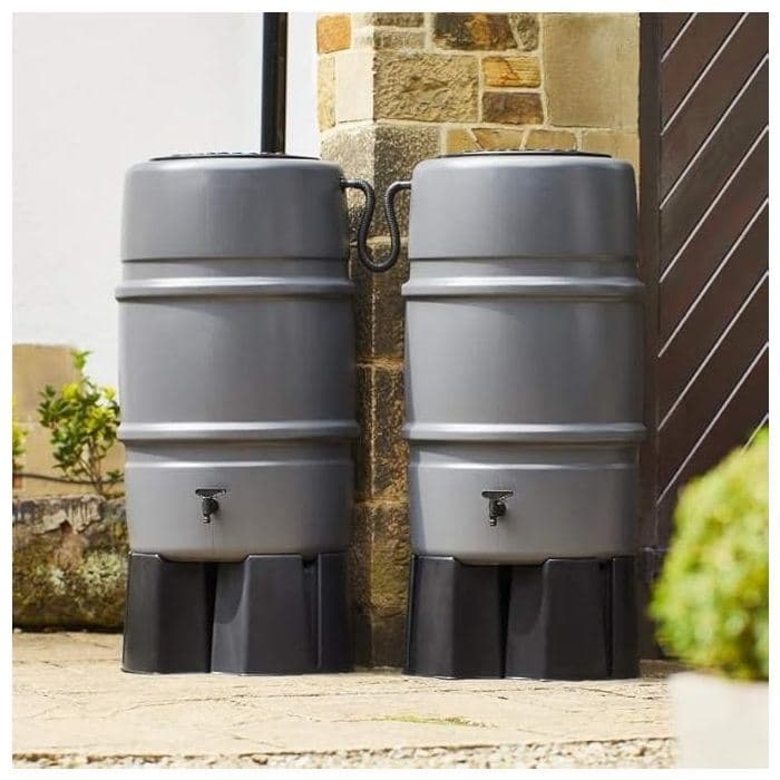 Harcostar 227 Litre Grey Water Butt – Round Plastic Rainwater Barrel Recycled Plastic Water Butts Direct