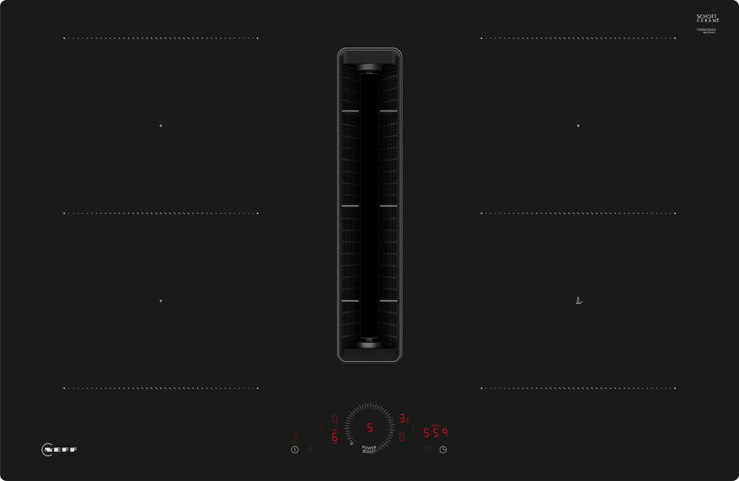 Neff Black Glass N70 Twist Touch Combi Induction Venting Hob, 80cm - V58NHQ4L0