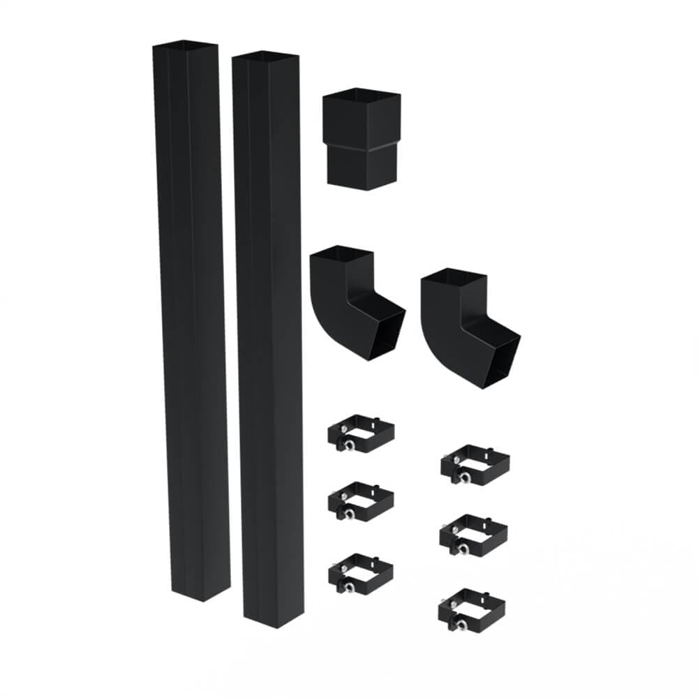 Galeco Square Steel Offset Downpipe Kit Black - 80mm Diameter