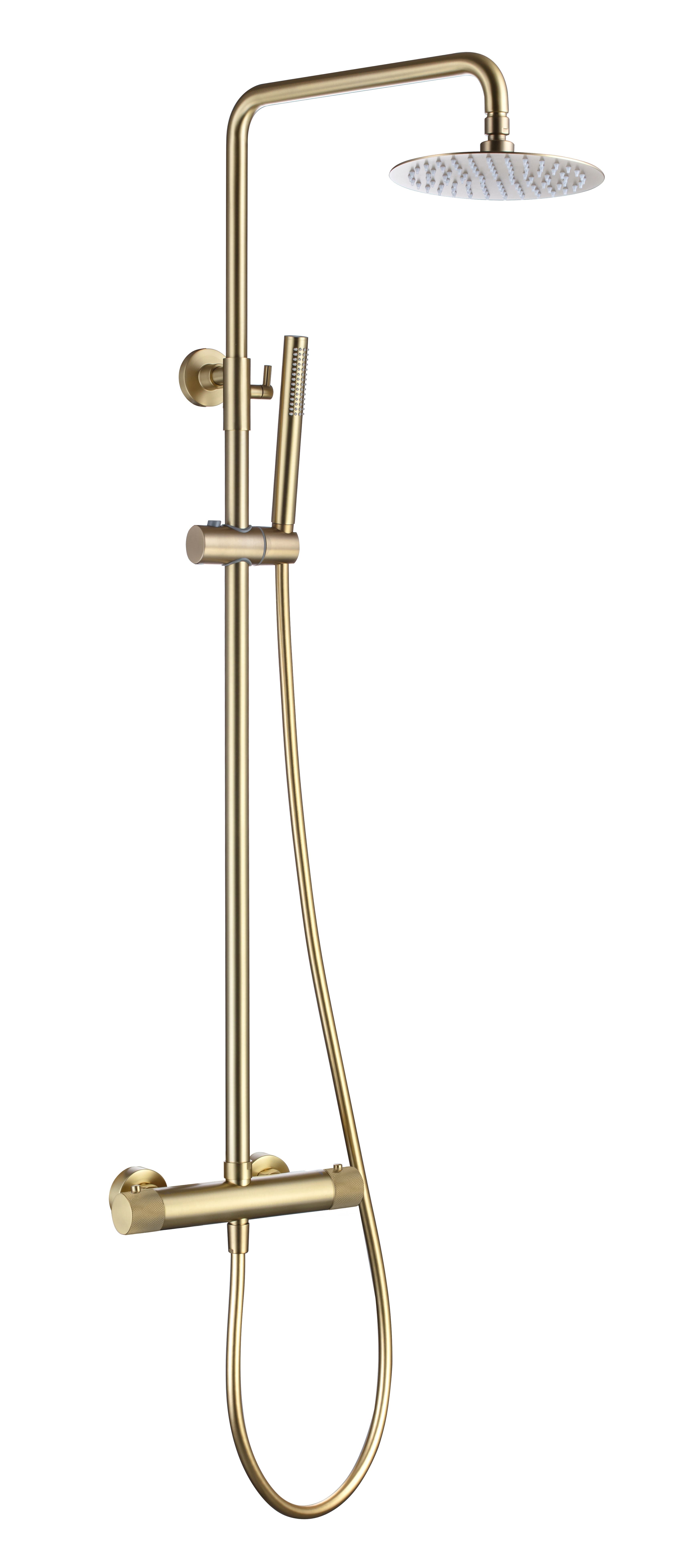 Kensington Knurled Thermostatic Shower Mixer - incl. Riser Rail Kit - Brushed Brass