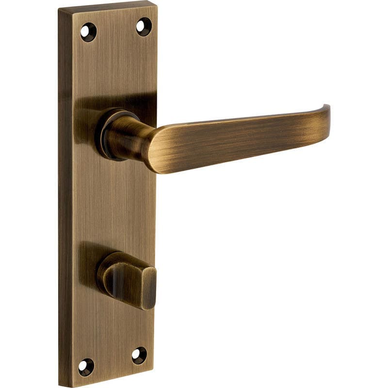 Victorian Straight Lever Bathroom Door Handle - Antique Brass - Thumb Turn Lock - Designer Levers
