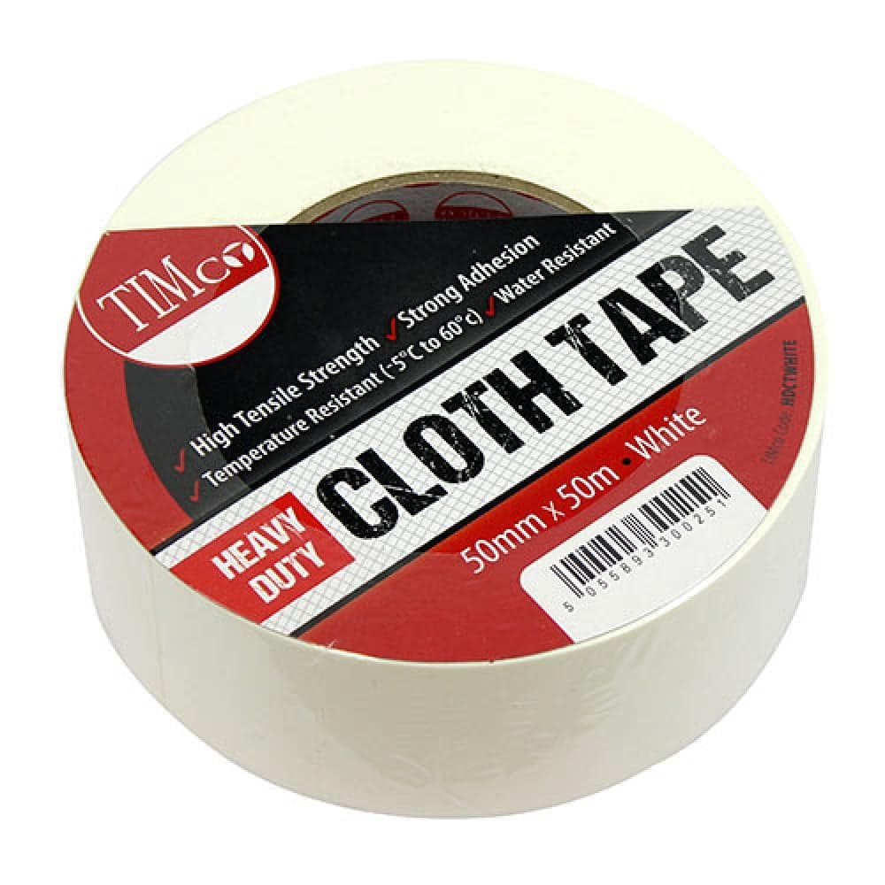 Timco HDCTWHITE Heavy Duty Cloth Tape - White 50M X 50Mm Roll 1