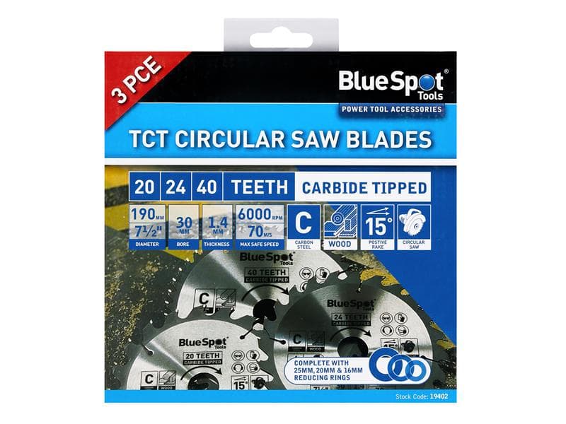 Bluespot Tools 19402 190Mm Circular Saw Blade Set 3 Piece
