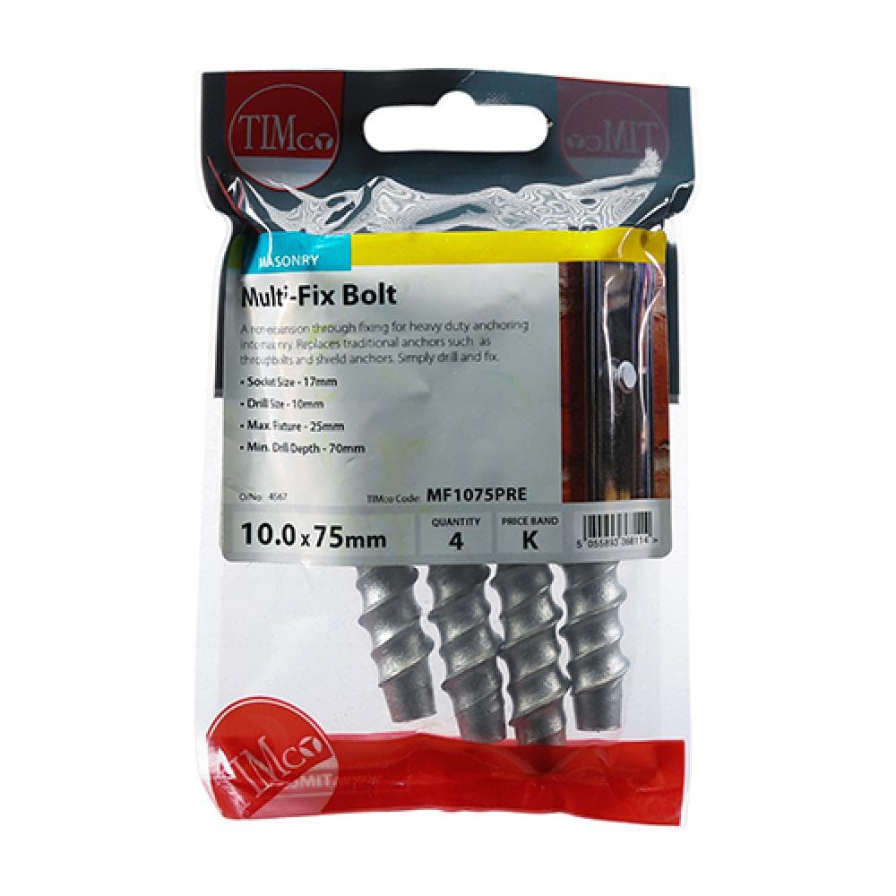 Timco MF1075PRE Masonry Bolts - Hex - Exterior - Silver 10.0 X 75 TIMpac 4