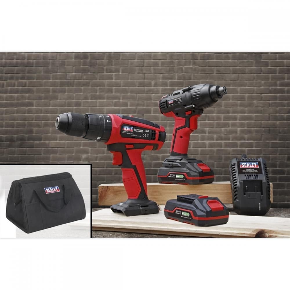 Sealey CP20VDDCOMBO 2 X 20V Sv20 Series Cordless Ø13Mm Combi Drill & 1/4inHex Drive Impact Driver Combo Kit