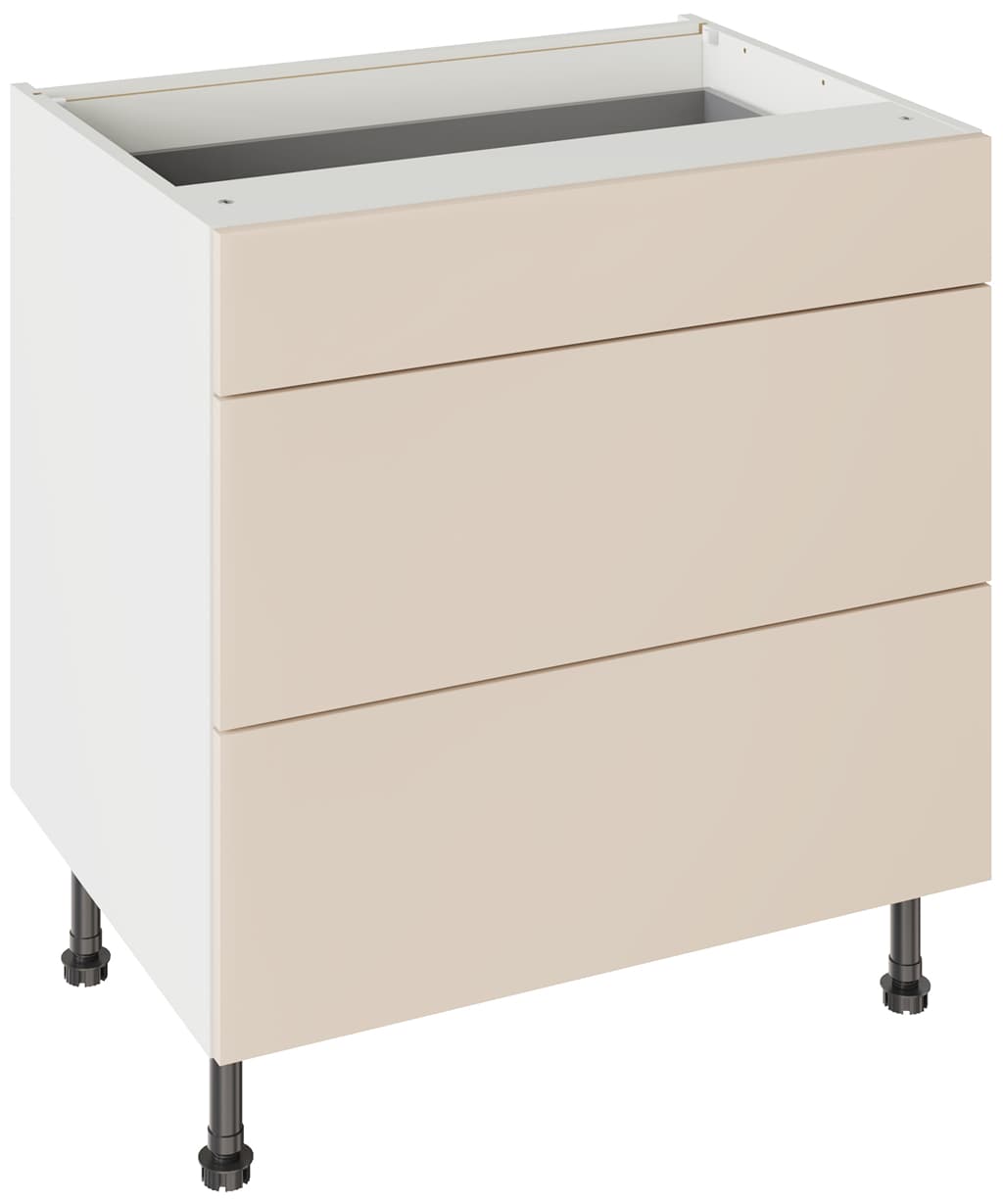 Flatpack 800 3 Drawer Base Kitchen Cabinet Slab Super Gloss Cashmere