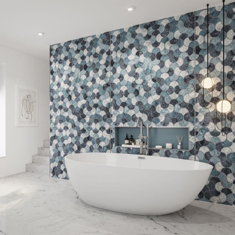 Wetwall Bathroom Wall Panel - 2440mm x 1200mm x 4mm - Blue Scallop