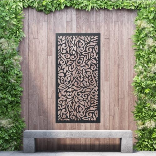 Aluminium Privacy Screen Botanical - Free Standing - 1800mm x 900mm Black