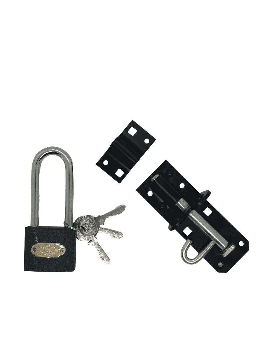 Sliding Steel PadBolt with Tri-Circle 50mm PadLock - Long Shackle