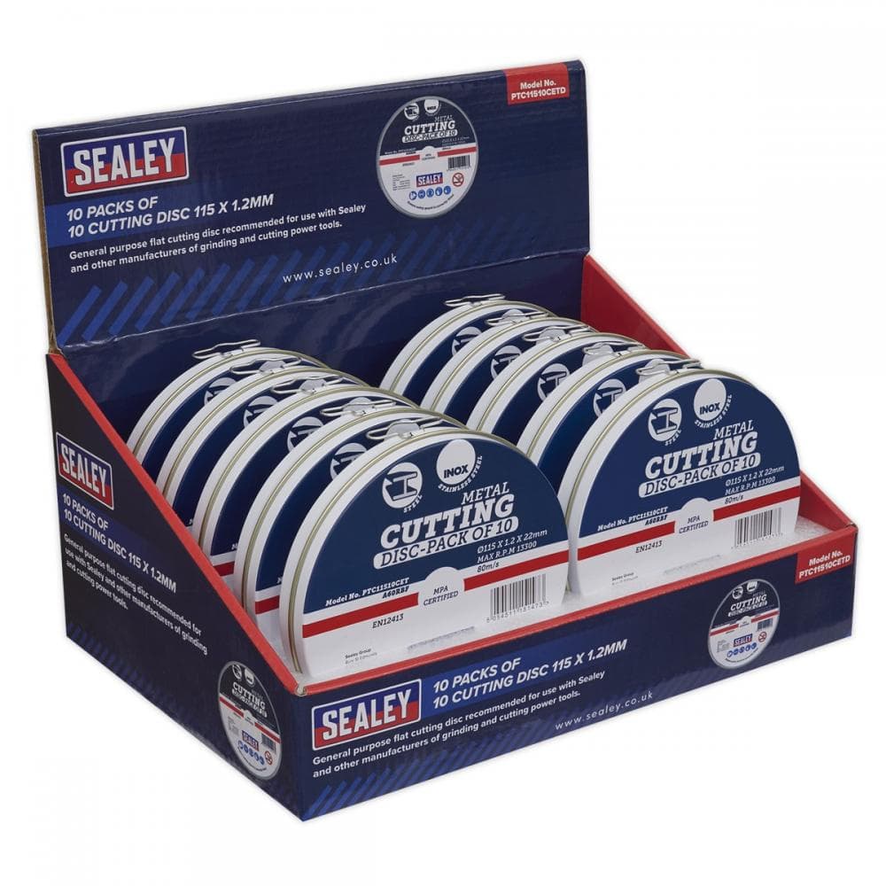 Sealey PTC11510CETD Cutting Disc 115 X 1.2Mm Countertop Display Box 10 Packs Of 10