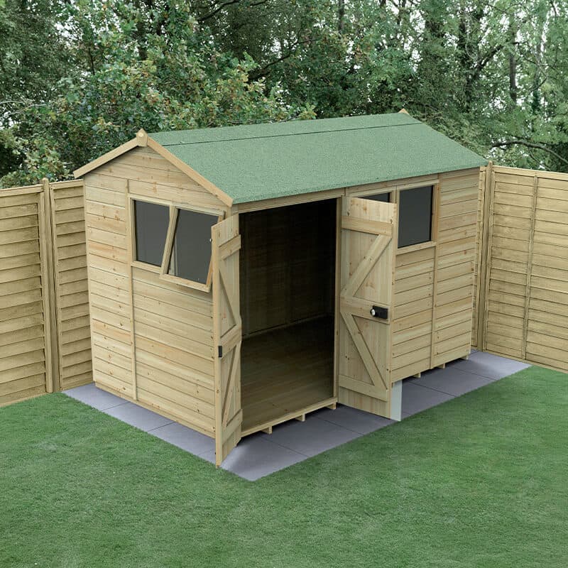 10' x 6' Forest Timberdale 25yr Guarantee Tongue & Groove Pressure Treated Double Door Reverse Apex Shed (3.05m x 2.03m)