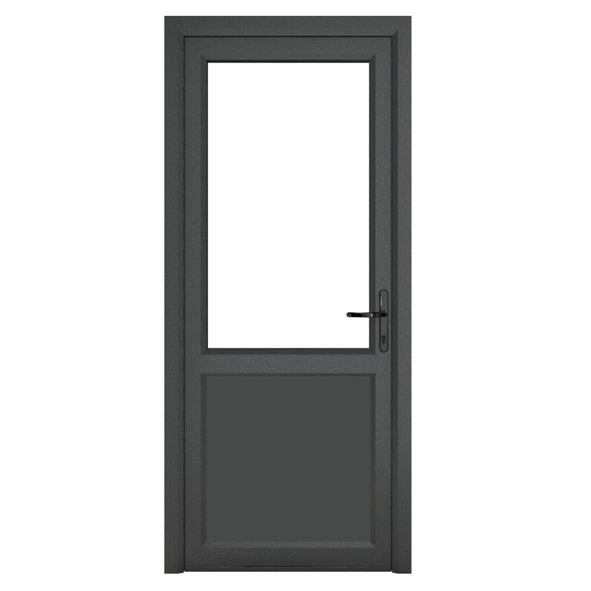 uPVC Anthracite Grey Ex/White Int - Single External Door - Half Glass - Clear - Double Glazed - Left Hand Open - 920mm x 2090mm