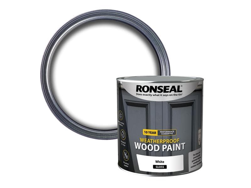 Ronseal 38782 10 Year Weatherproof Wood Paint White Gloss 2.5 Litre